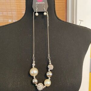 Paparazzi Silver and Pearl Elegance Necklace and Earring Set